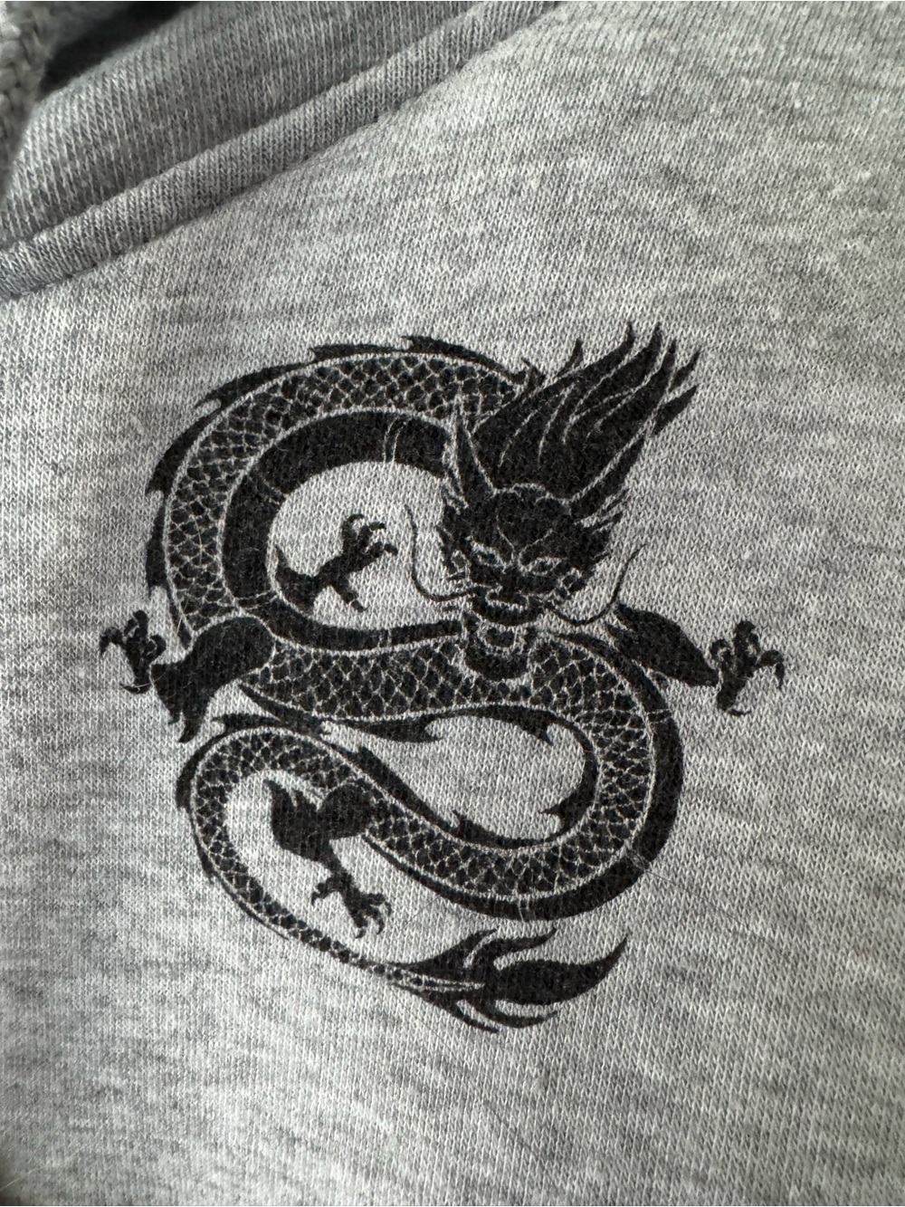 Faded Rose Gray Dragon Cropped Zip Up Hoodie Y2K Grunge Streetwear XL - Picture 4 of 13